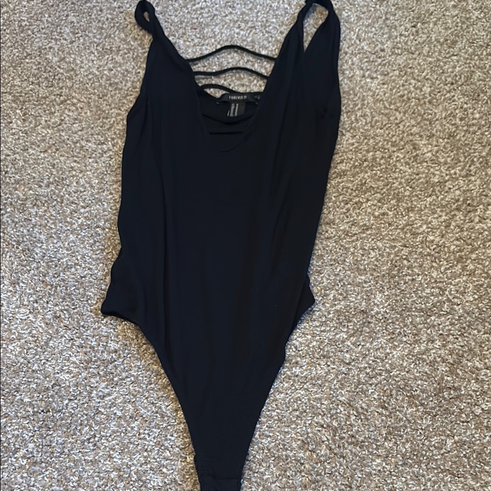 Forever 21 Black Bodysuit with Criss-Cross Front
